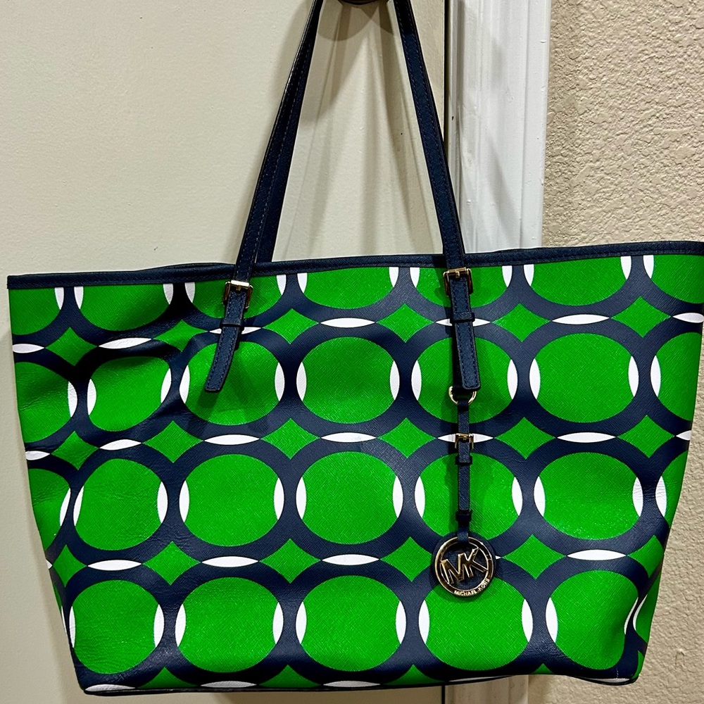 Michael Kors Green and Navy Tote Bag